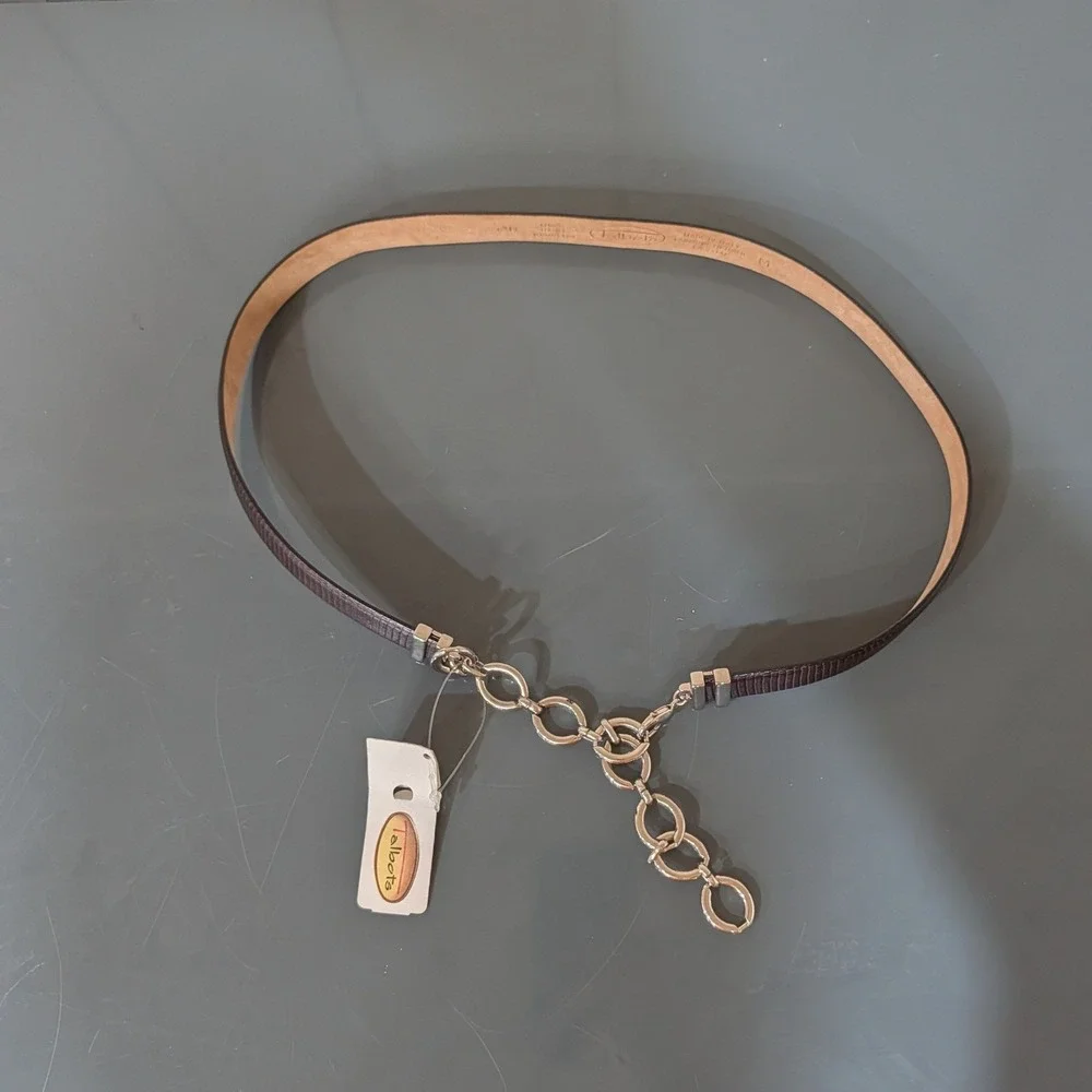 Vintage Talbots Lizard Embossed Leather Belt Italy Silver Chain M Quiet‎ Luxury